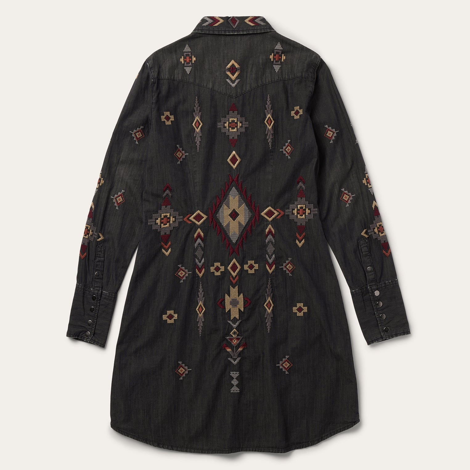 Stylish Black Embroidered Denim Dress