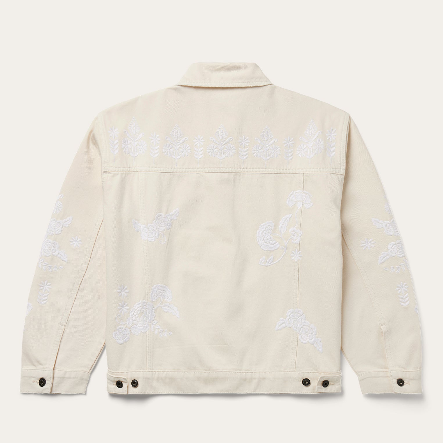 Cream Embroidered Denim Jacket for Women