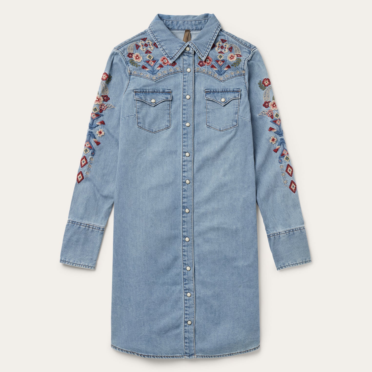 Stylish Embroidered Denim Dress Shirt