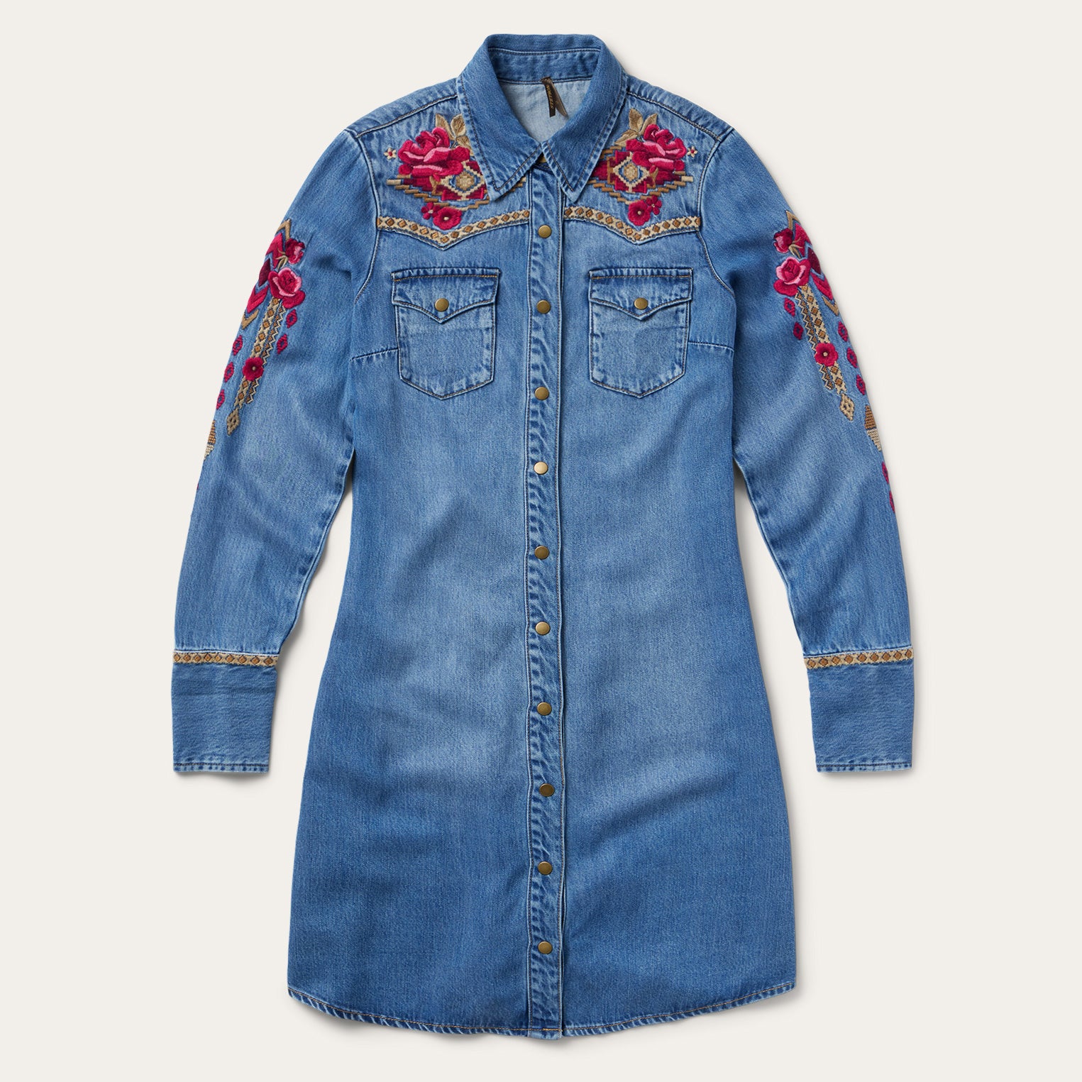 Stylish Embroidered Denim Dress Shirt
