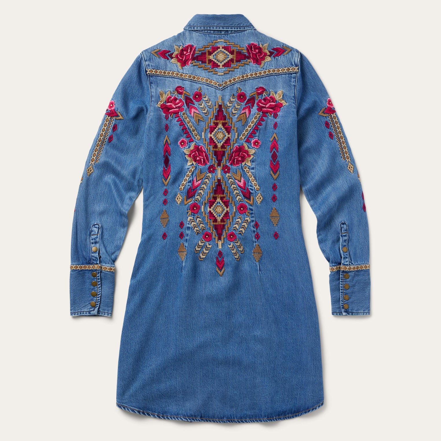 Stylish Embroidered Denim Dress Shirt