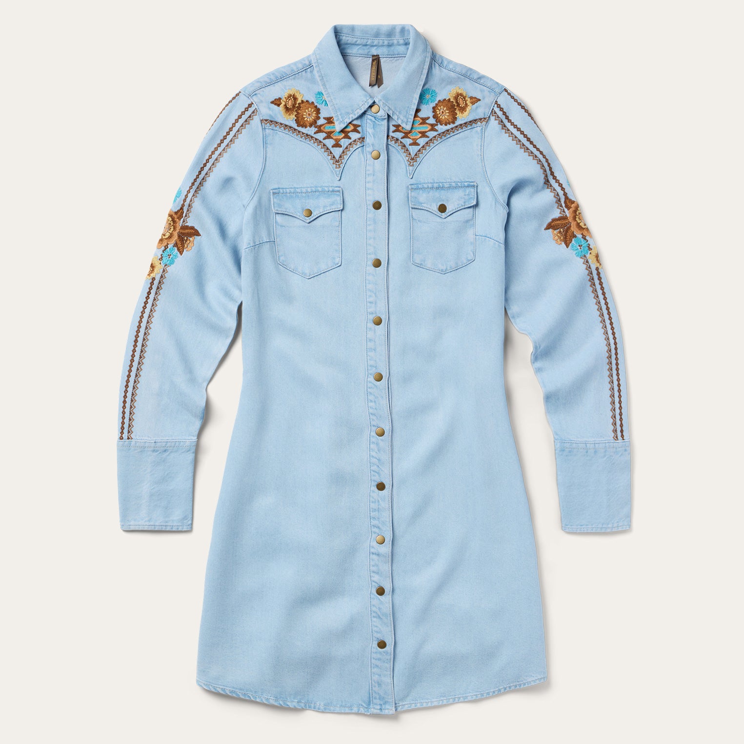 Stylish Embroidered Denim Dress Shirt