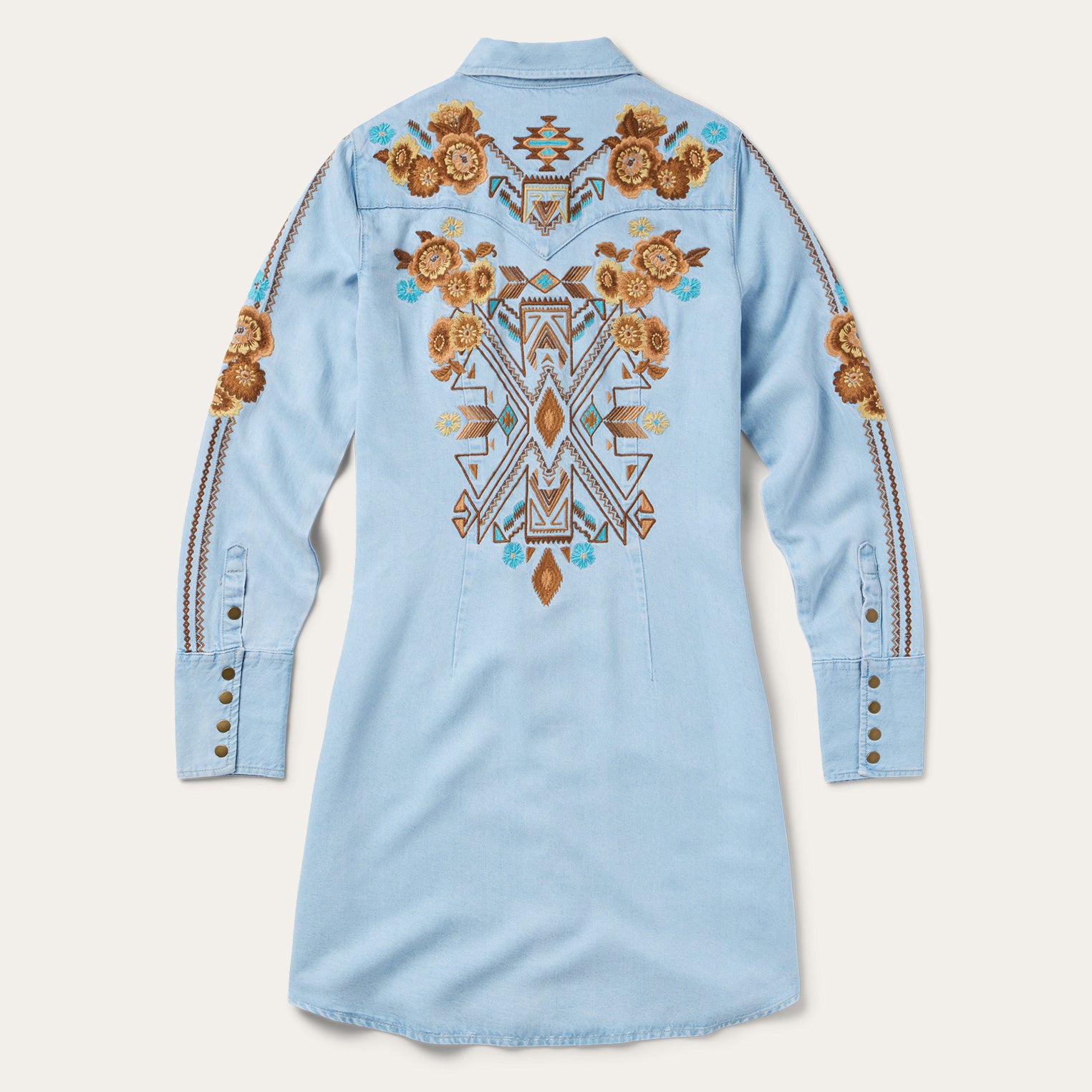 Stylish Embroidered Denim Dress Shirt
