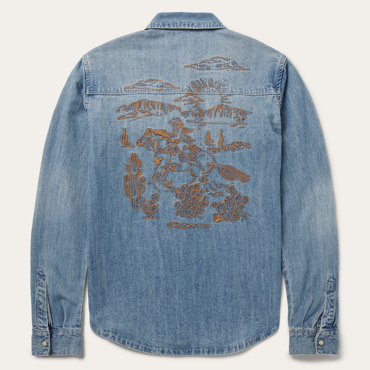 Stylish Light Denim Embroidered Shirt