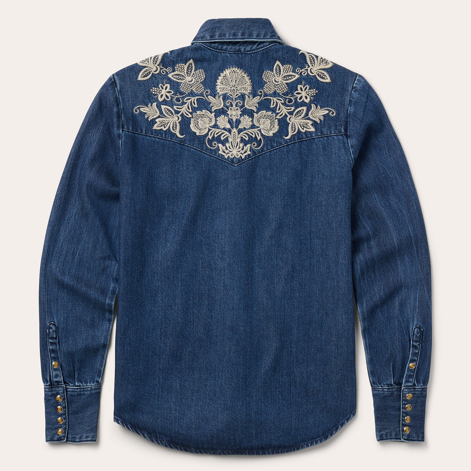 Dark Denim Shirt with Floral Embroidery