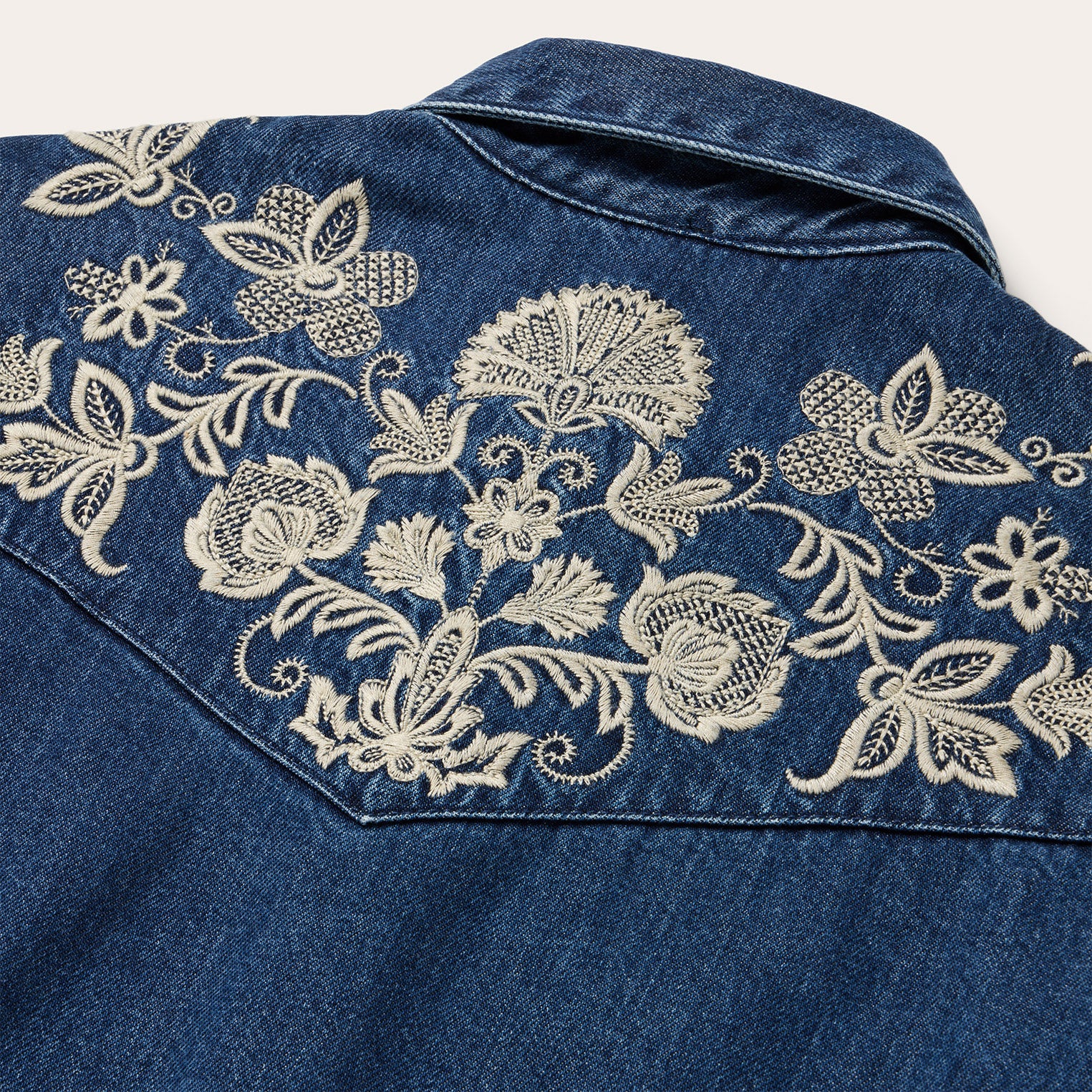 Dark Denim Shirt with Floral Embroidery