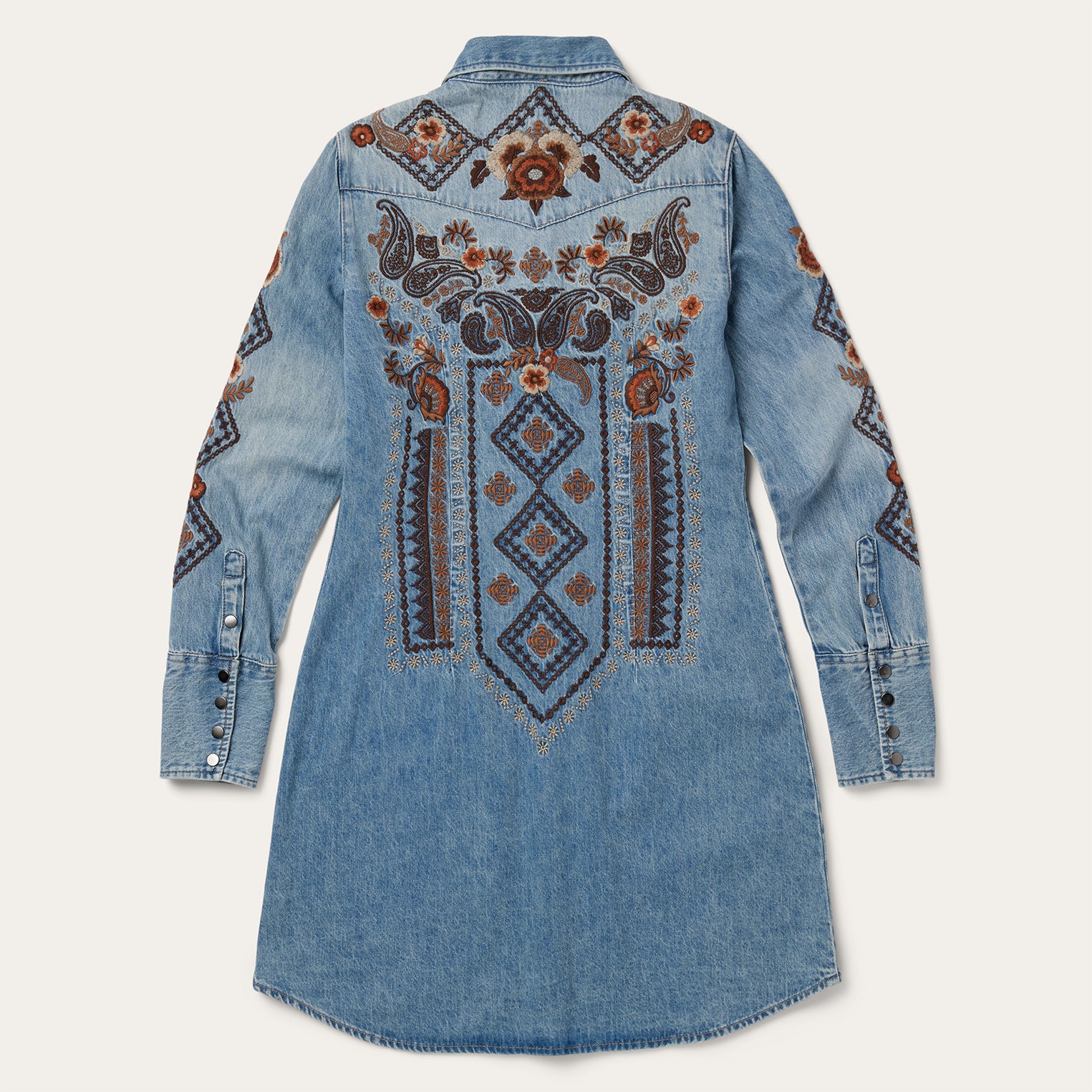 Stylish Denim Shirt Dress with Floral Embroidery
