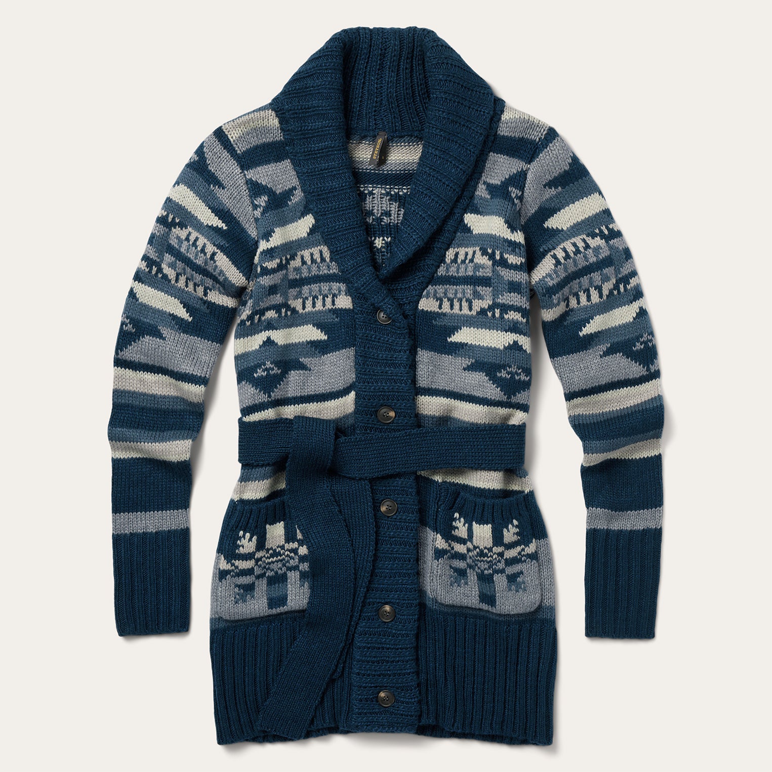Aztec Indigo Belted Cardigan for Women
