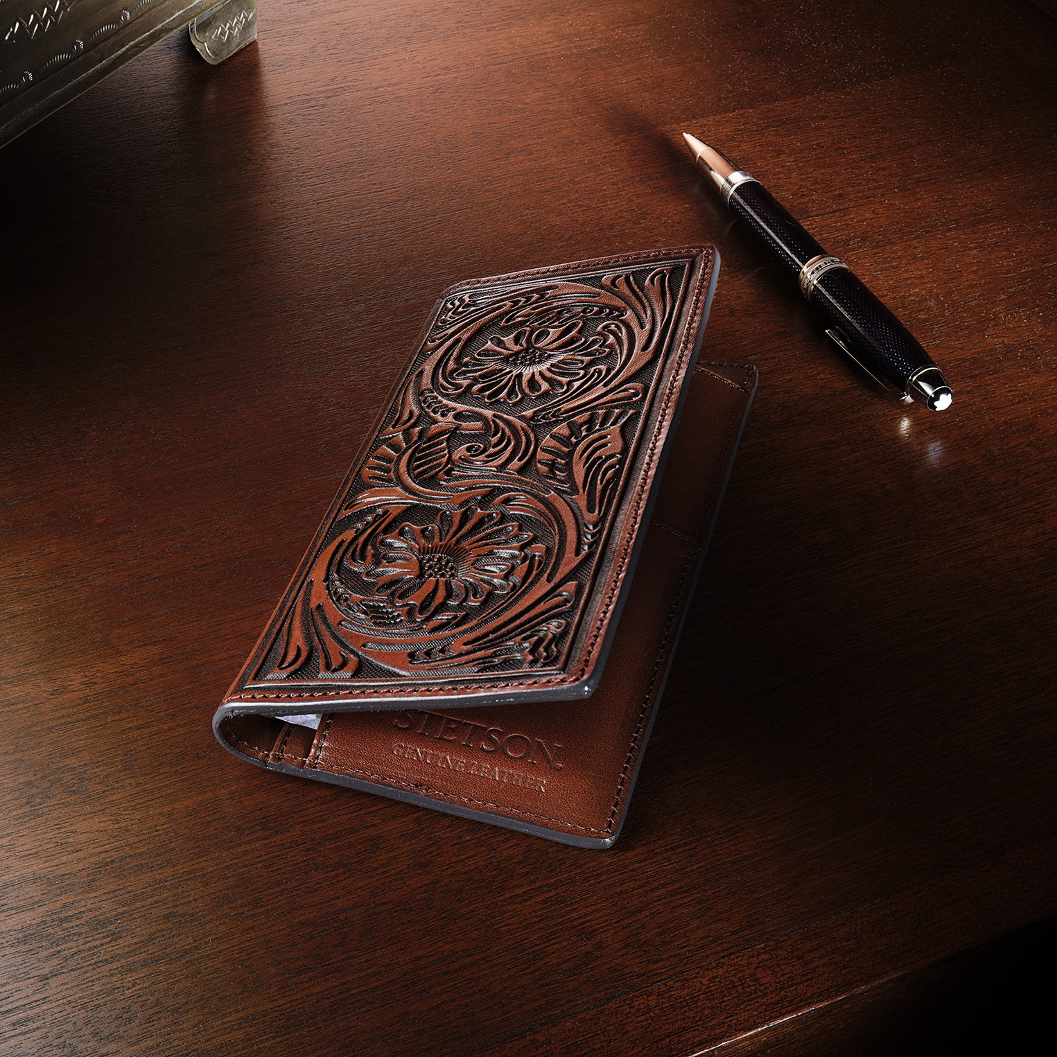 Leather Checkbook Cover with Tooled Design