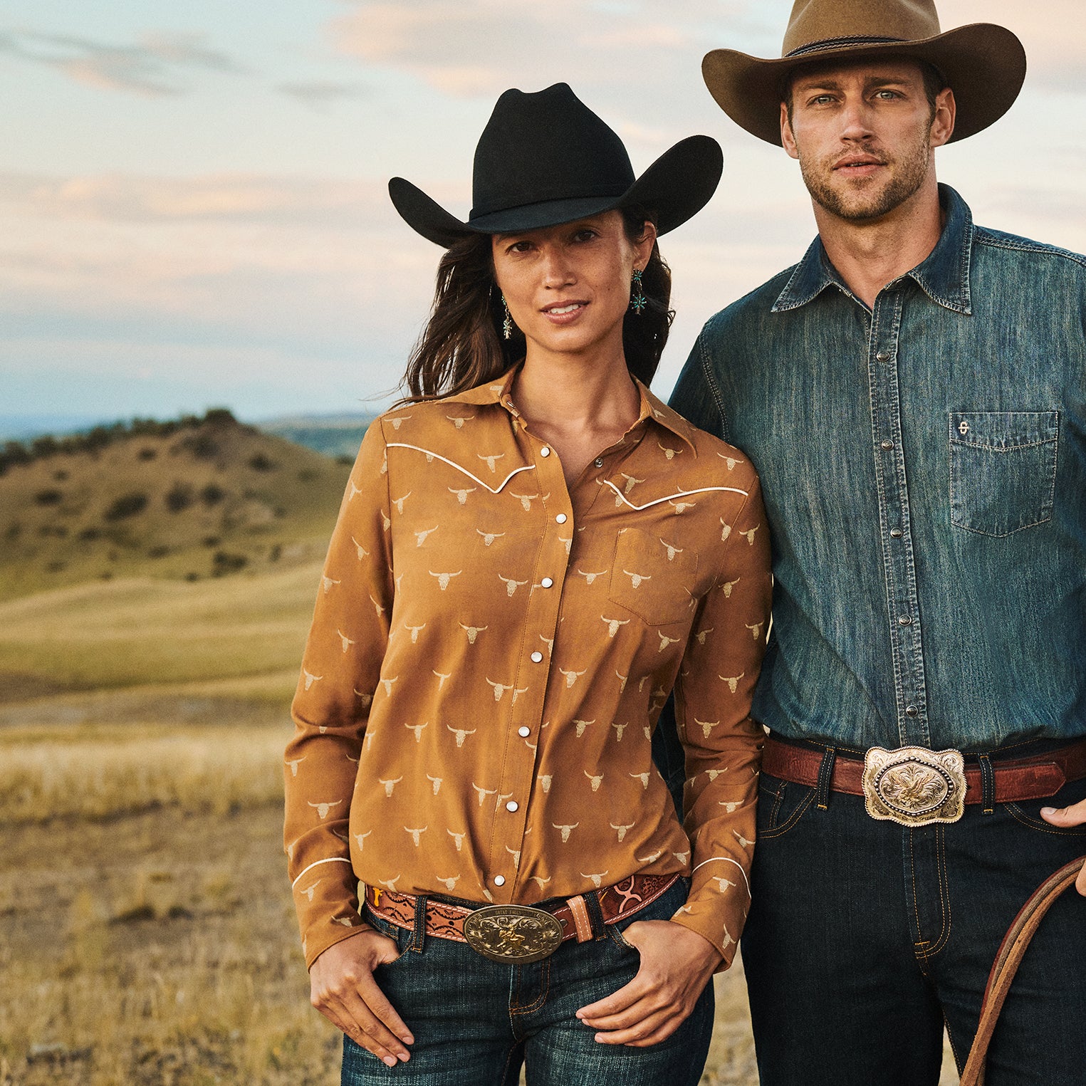 Men's Longhorn Print Western Snap Shirt