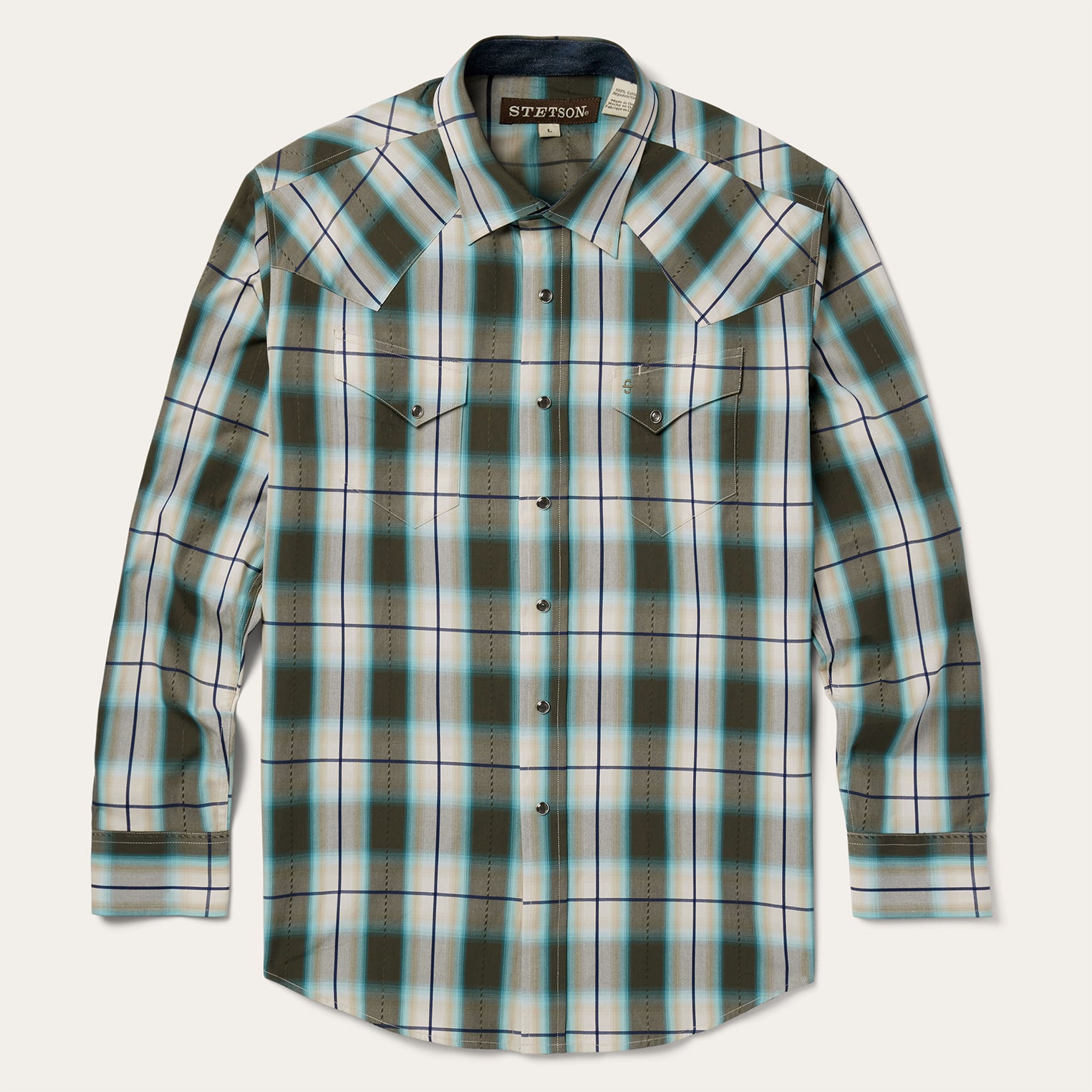Western Plaid Shirt in Olive Ombre
