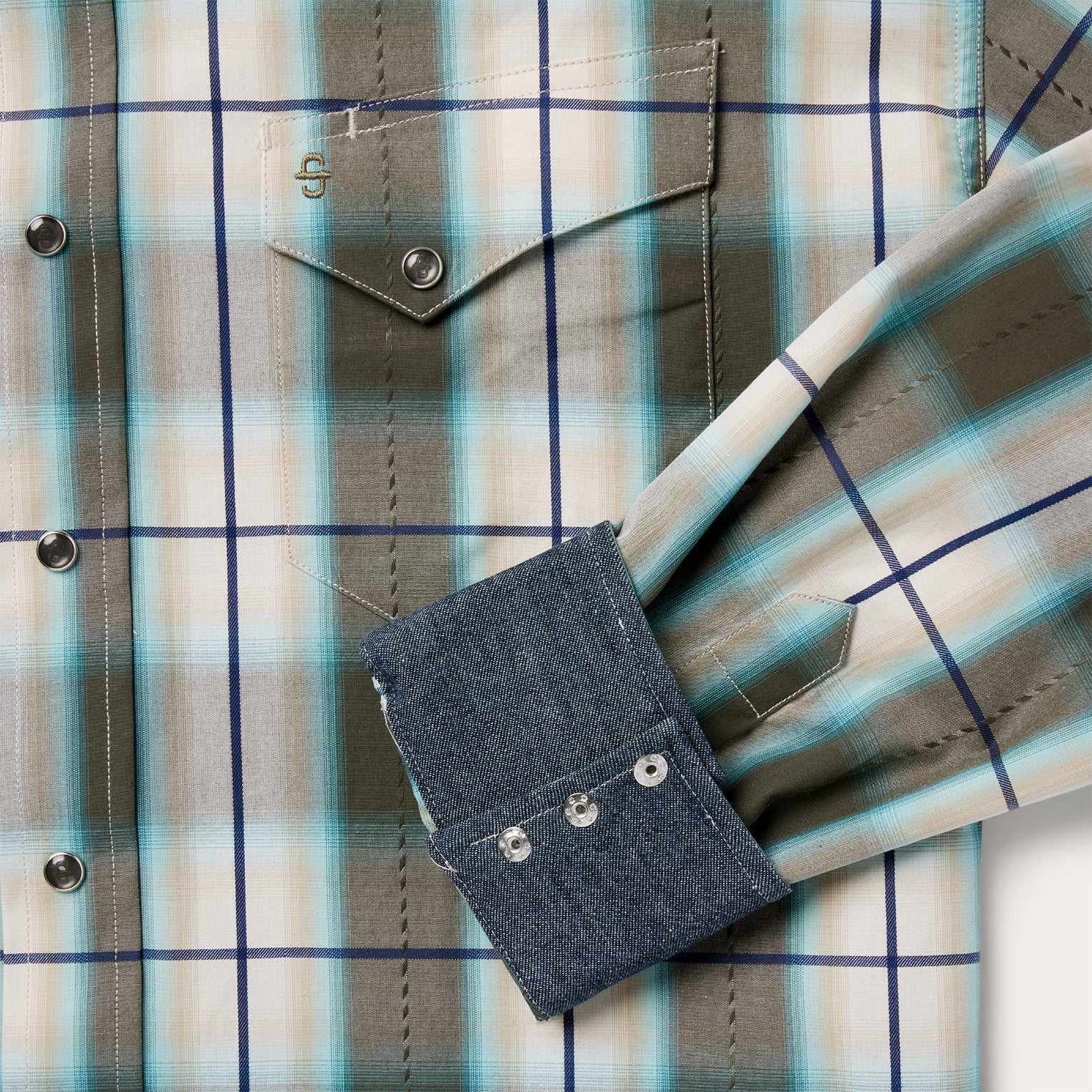 Western Plaid Shirt in Olive Ombre