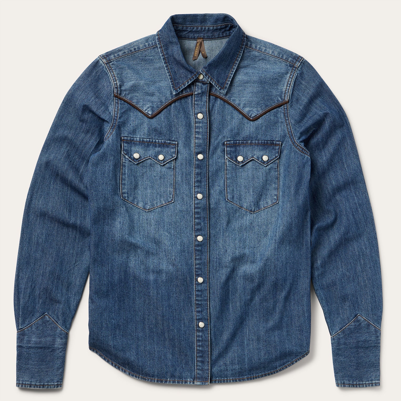 Men's Dark Denim Western Shirt with Piping